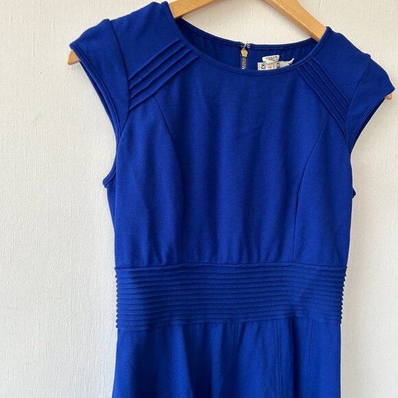 Eliza J Fit and Flare Dress Womens Size 6 Blue Cap Sleeve Rear Zip - Picture 2 of 8